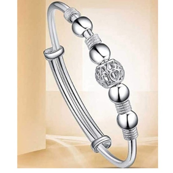 925 Sterling Silver Bangle Bracelet Anxiety Beaded Bracelet Fidgit Plated Bangle - Picture 6 of 7